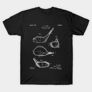 Golf Driver Patent - Golf Art - Black Chalkboard T-Shirt